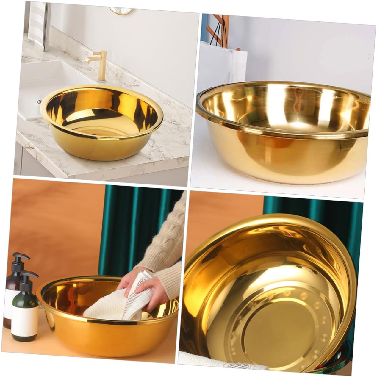 HEALLILY Large Stainless Steel Mixing Bowl Multi-functional Kitchen Wash Basin for Fruits Vegetables and Salads Heavy-duty Design for Easy Cleaning and Versatile Use
