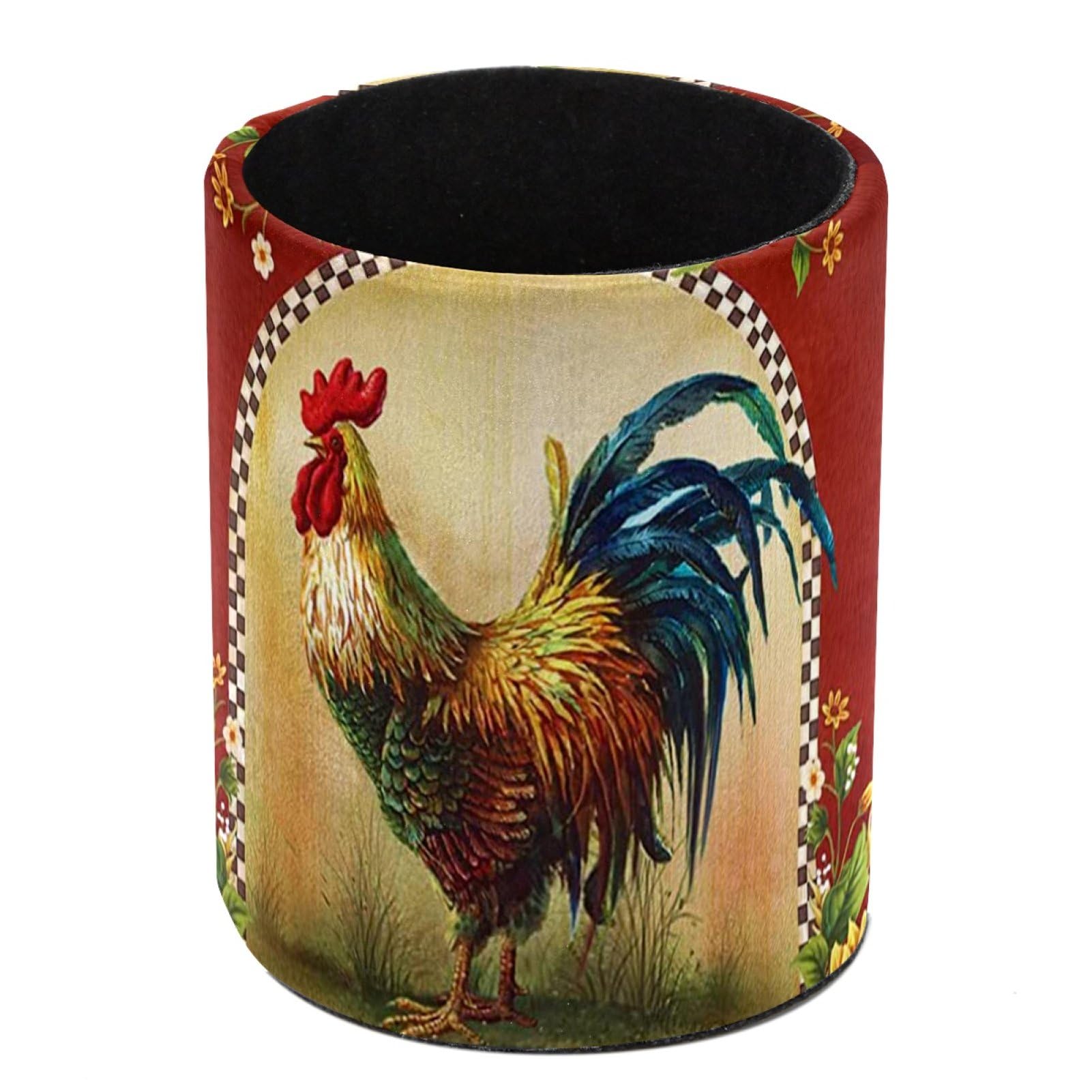 Luoweisi Sunflower Rooster Pen Holder for Desk, Leather Pen Pot, Desk Pencil Holder Round Makeup Organiser Home Office School Suppliers