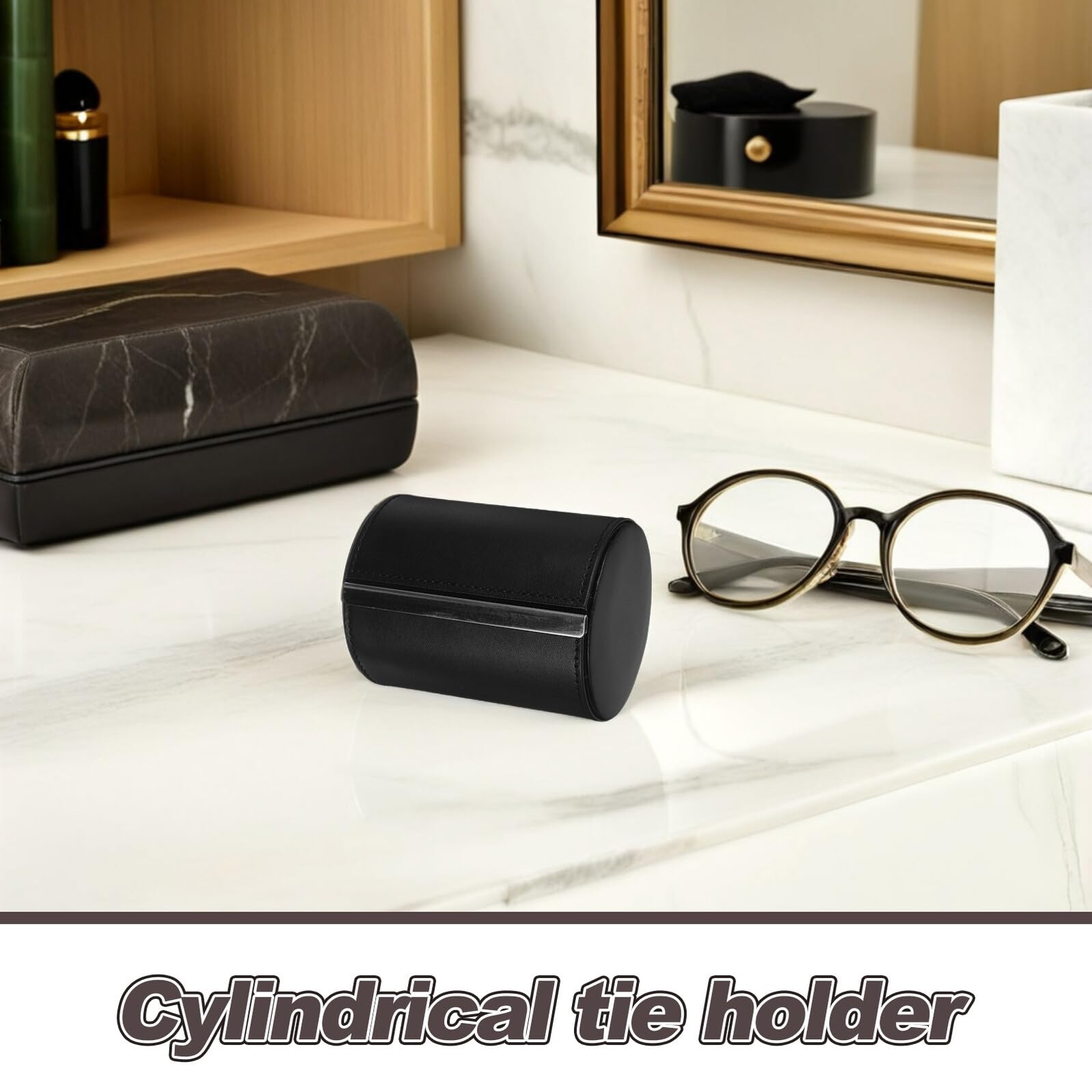 ORFOFE Custodia per Cravatte da Uomo Cilindrica in Pelle Pu Nera Chiusura Magnetica, Organizer Portacravatte da Viaggio e Scatola Porta Cravatte Singole per Uso Lavorativo e Cerimonie