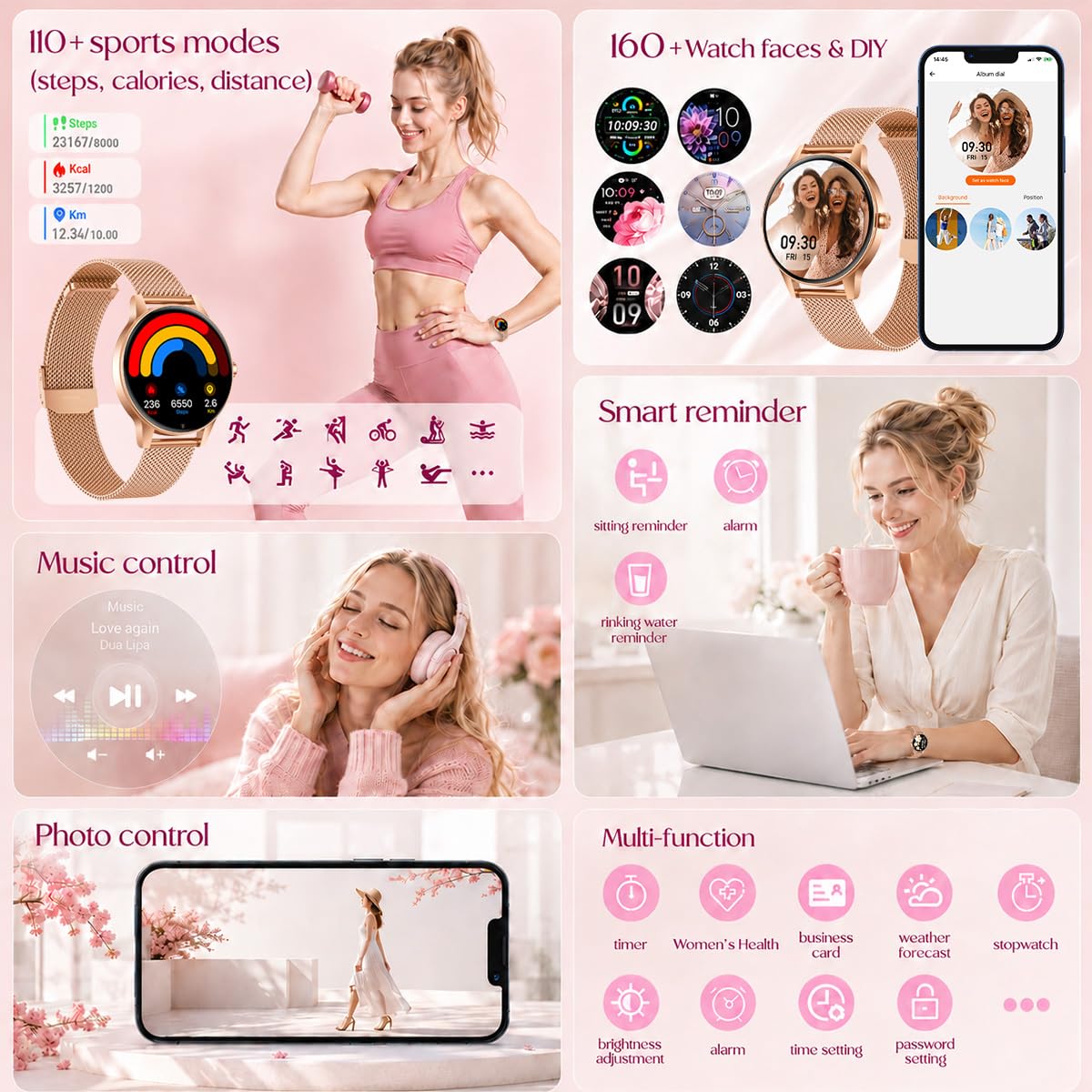 Smartwatch Damen mit Bluetooth Anrufe Fitnessuhr: 1.27" HD Touchscreen Smart Watch mit Herzfrequenz Schlafmonitor Schrittzähler 100+ Sportmodi Fitness Tracker IP68 Wasserdicht Uhren IOS Android