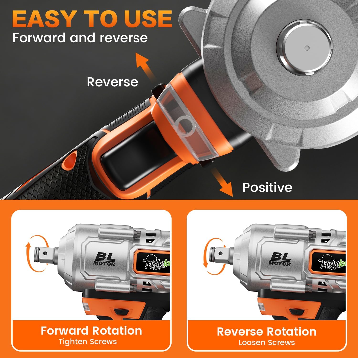 1/2 Cordless Impact Wrench, pistola de impacto 1/2, 21V Brushless 1500N.m/1106ft-lbs High Torque Impact Wrench, Dual 4.0Ah Battery Powered Impact Wrench with 5 Sockets, for Car Tire/Lug Nuts