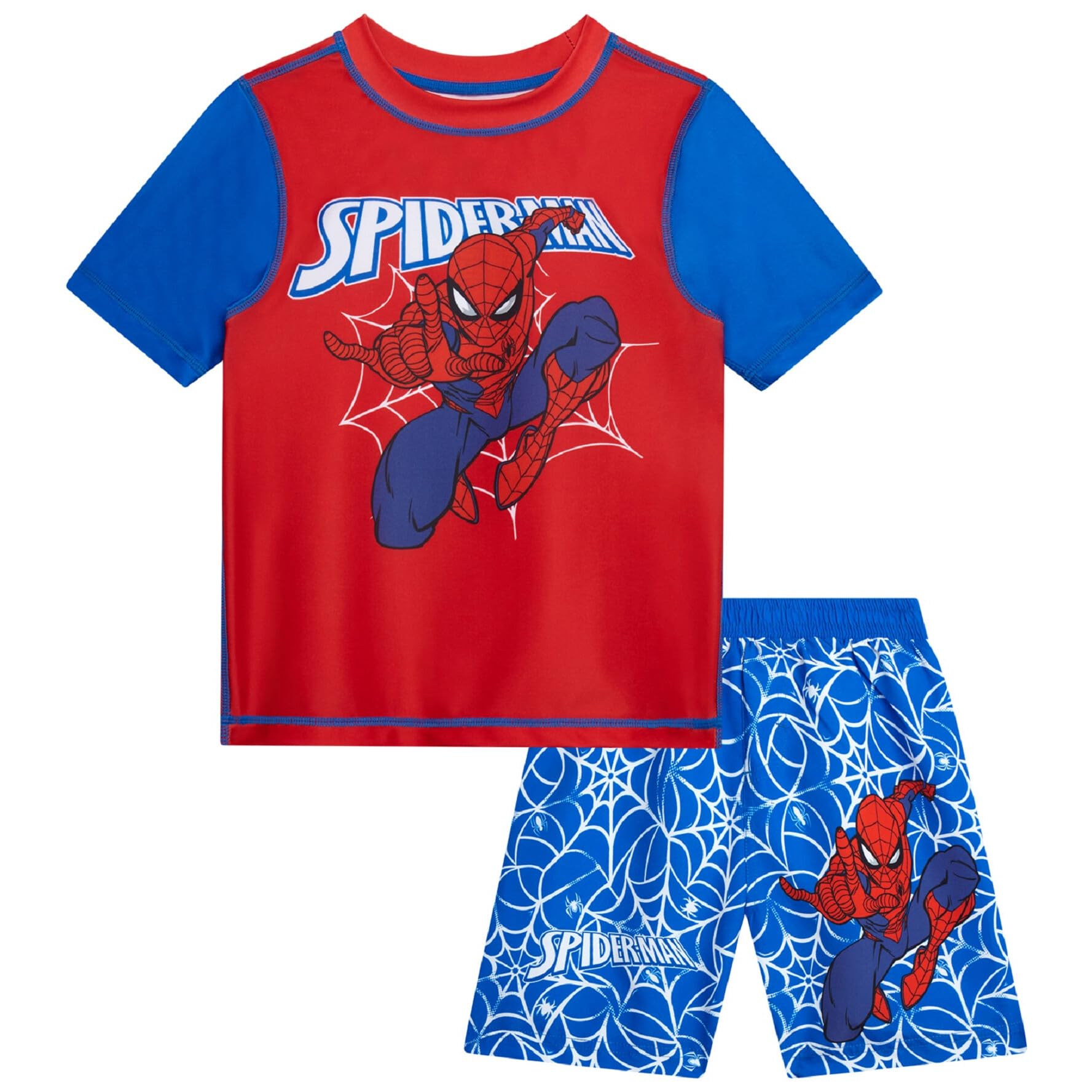 Marvel Boys Rash Guard Set 2 Piece Hulk Spiderman Swim Shirt &amp; Swim Trunks