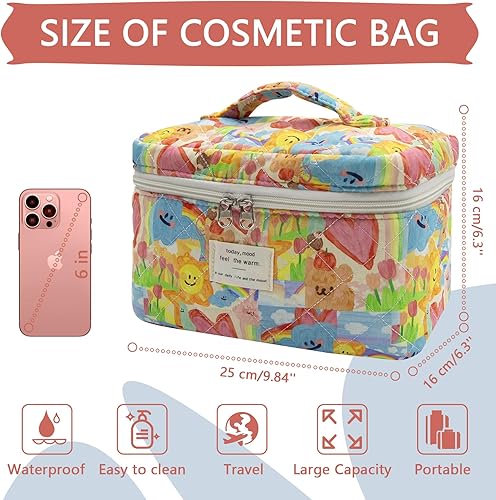 Miniatura 8 de Bolsa de maquillaje grande, bonita bolsa de cosméticos para mujeres y niñas, bolsa de aseo estética de coqueta floral, bolsa organizadora de