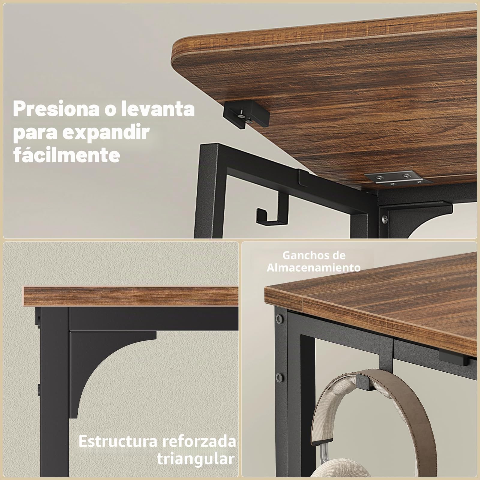 WOHOMO - Escritorio plegable, pequeño escritorio de escritura para ahorrar espacio, mesa plegable para portátil, estación de trabajo para oficina en casa, fácil montaje, nogal rústico
