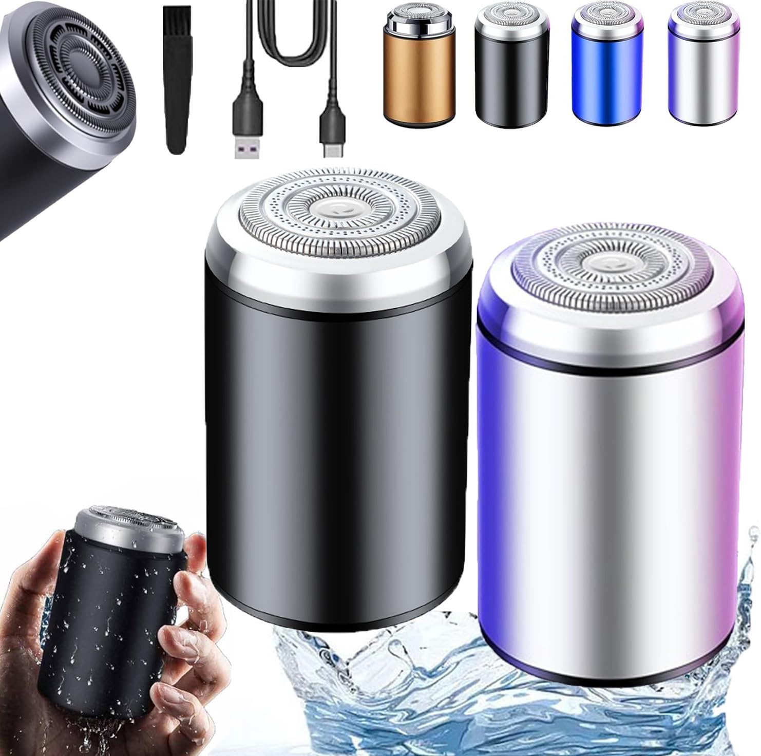 Mini Electric Shaver, Portable Mini Electric Shaver for Men, USB Rechargeable Waterproof Shaver Electric Razor Beard Trimmer, Pocket Size Electric Razor for Men (2PCS-A)