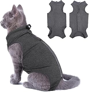 SUNFURA Cat Recovery Suit for Abdominal Wounds Spay After Surgery, Professional Breathable Surgical Body Suit for Cats Dogs Neuter, E-Collar Alternative Pet Anxiety Vest Shirt Anti Licking (L, Grey)