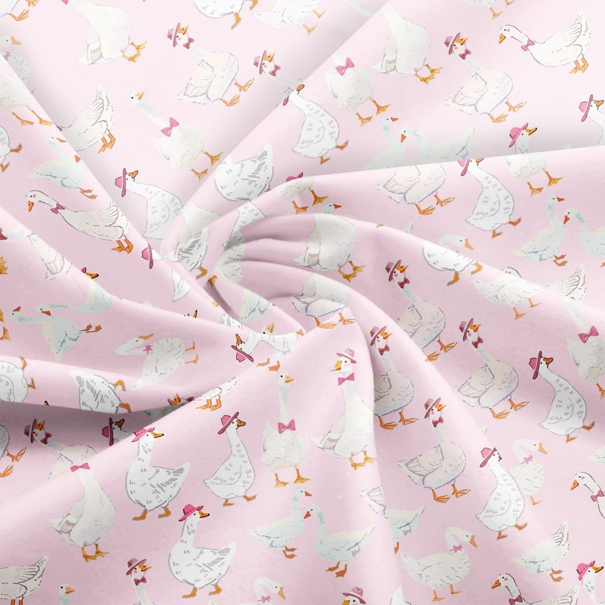 Cartoon Goose Fabric by The Yard Pink Bow Cute Goose No Stretch Fabric for Sewing Supplies Lovely Wild Animals Soft Durable Polyester for Home DIY Projects 1 Yard Pre-Cut,36" L x 59" W image 5