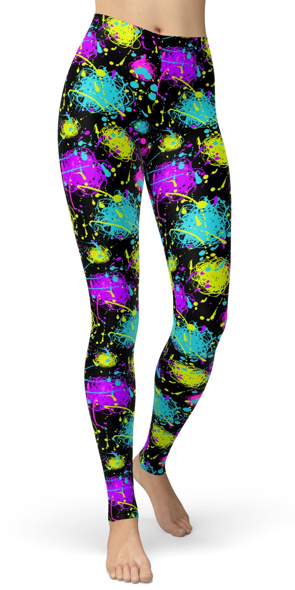 sissycos Women's 80s Leggings Neon Artistic Splash Printed Pants