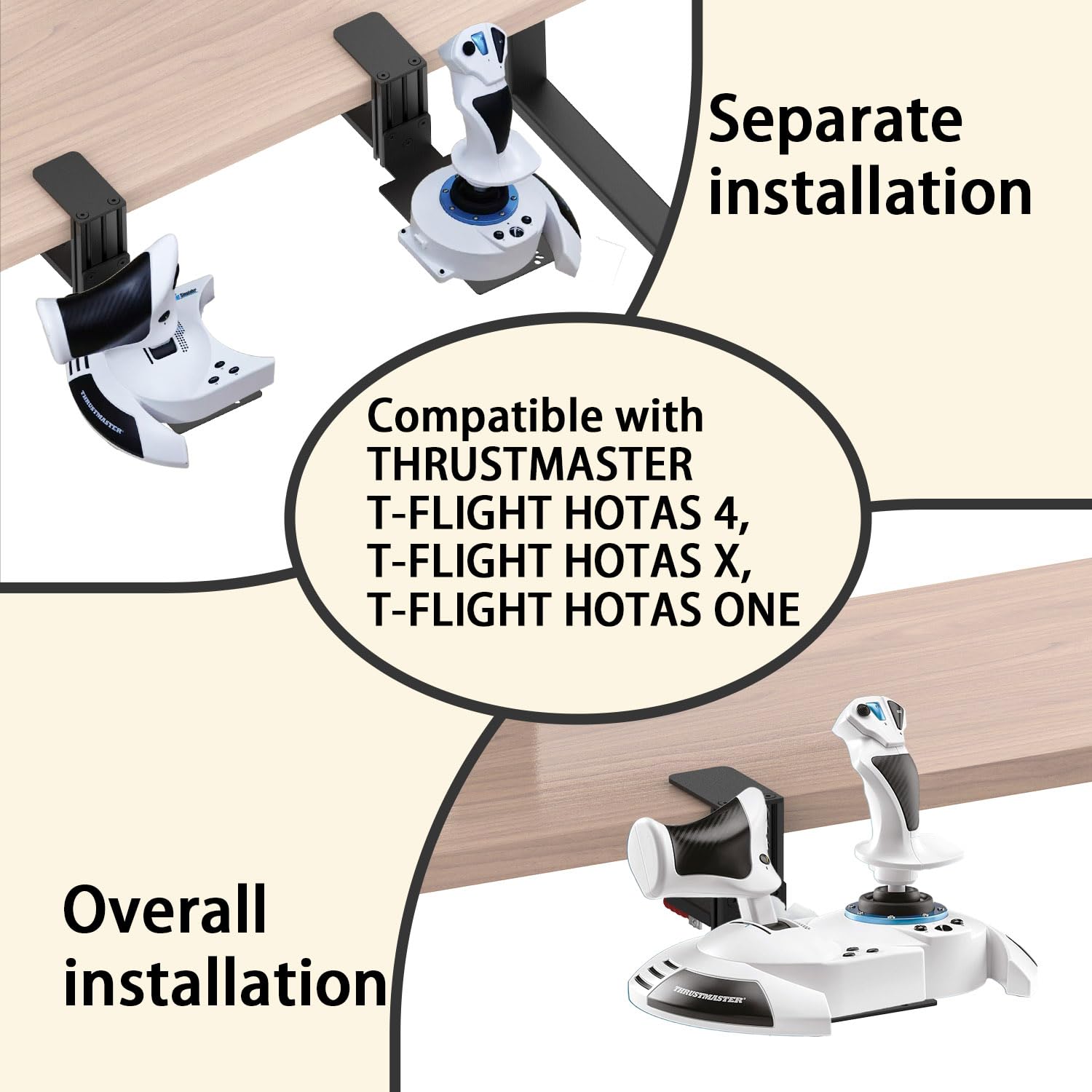 Supporto da scrivania in metallo compatibile con Thrustmaster SimTask Farmstick, T-Flight One, Hotas 4, Hotas X, T16000M FCS, TCA Sidestick, Sol-R1, Sol-R2