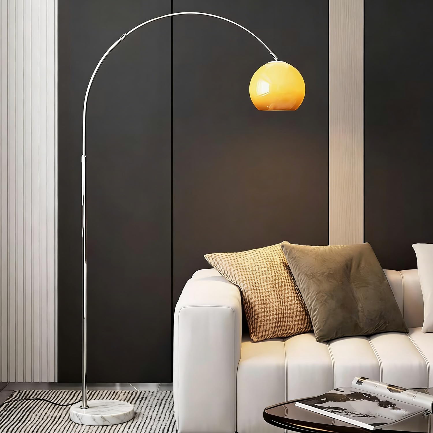 Photo 1 of MIXL-Arc Floor Lamp with Glass Lampshade,Orange Living Room Floor Lamp,Adjustable Height Reading Standing Lamps.Mid Century Modern Standing Light for Bedroom and Couch