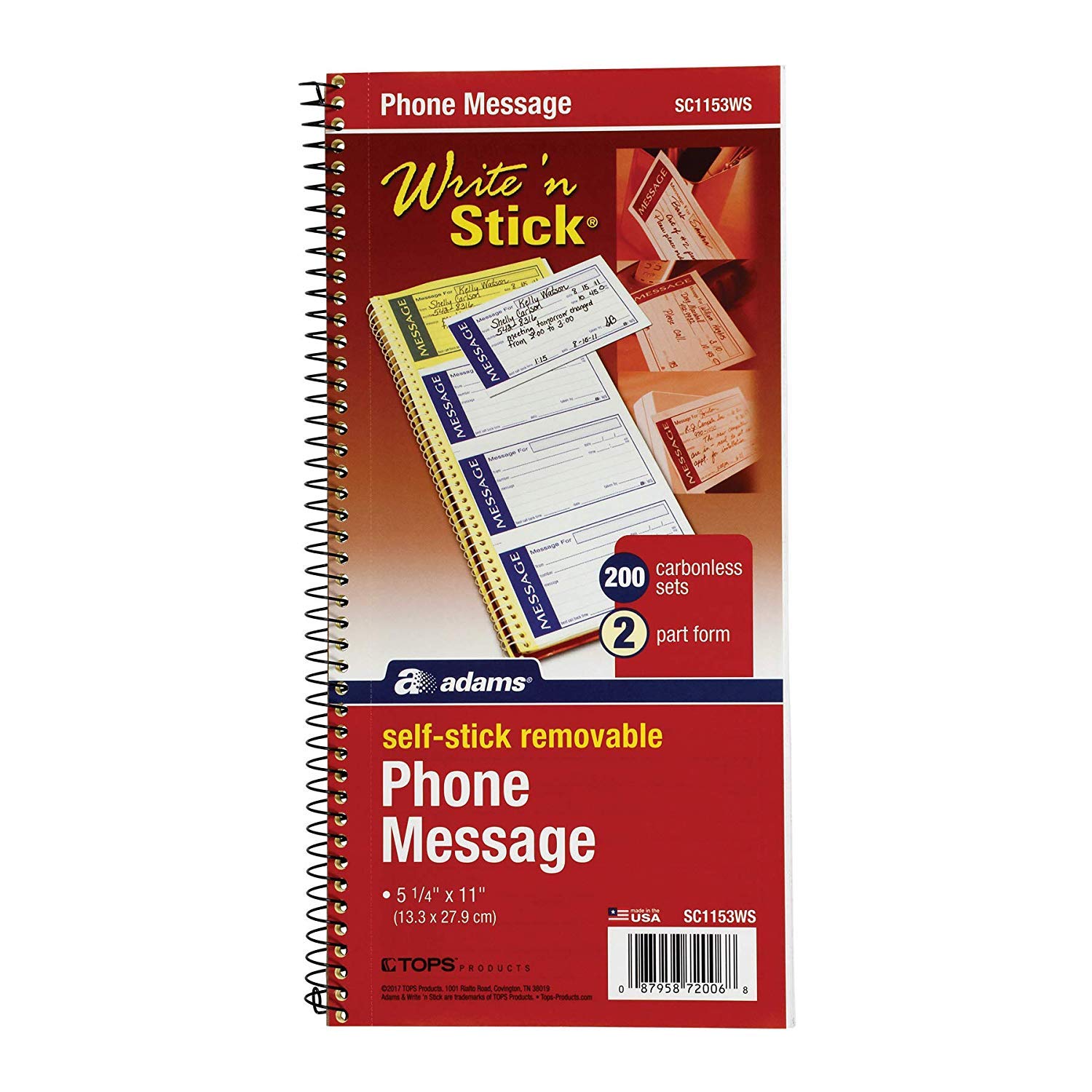 TOPS Adams Write 'N Stick Spiral Message Pad, 200 Carbonless Duplicate Sets Per Pad, 5.25 x 11 Inches, White/Yellow (SC1153WS) 4 PACK - Image 8