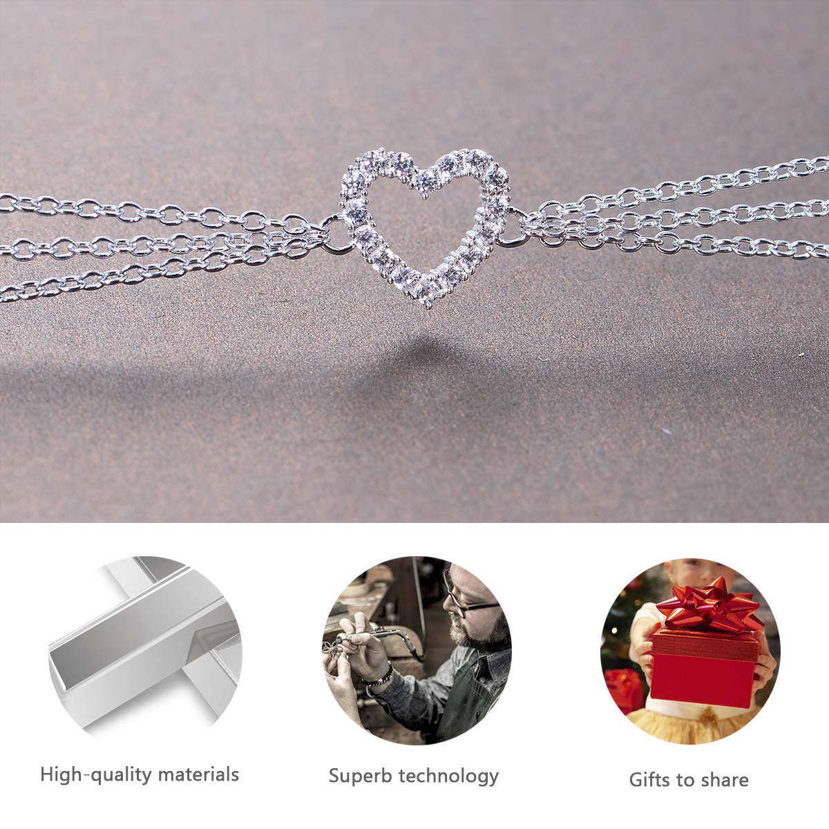 GW Fussketten für Frauen Herz Fußkettchen Silber 925 Zircon Mehrreihige Fußschmuck Fusketten Set