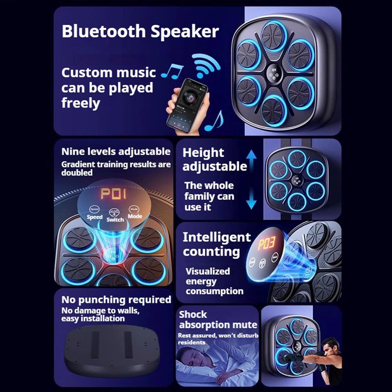 Boxing Machine, Smart Bluetooth Machine Wall Mount, 9 Speeds & Modes, Musical Boxing Machine with Gloves, Soundingpunch Home Gym Boxing Equipment