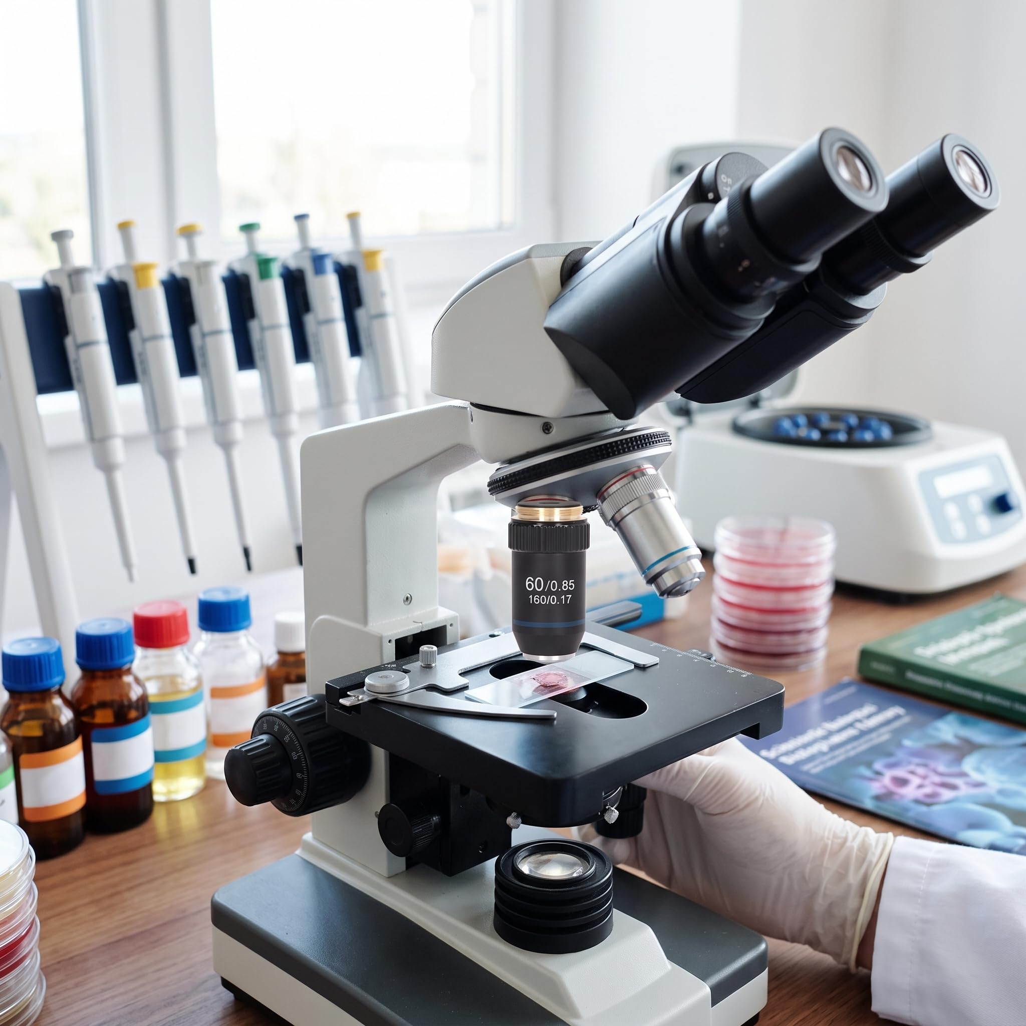 Microscopio Acromático, Objetivo Acromático, Lente de Microscopio de Alta Potencia 60X de Rebote Automático de Transmisión de Luz Alta de Latón para Biología, Boroscopios
