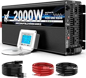 2000 Watt sump pump backup battery system, automatic switchover to battery inverter power, professional backup system in case of power failure, pure sine wave output Remote controller with LCD screen