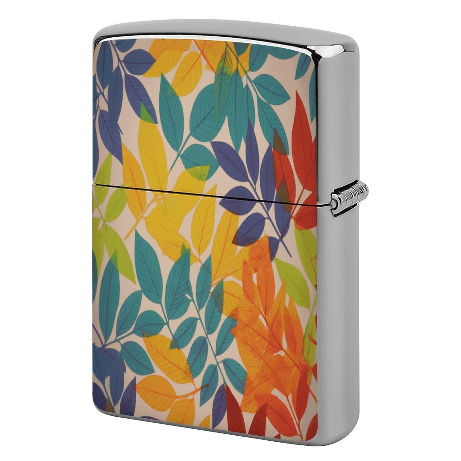 Fekiloot Style Multicolor Leaves Lighter Case Cover Metal Lighter Case