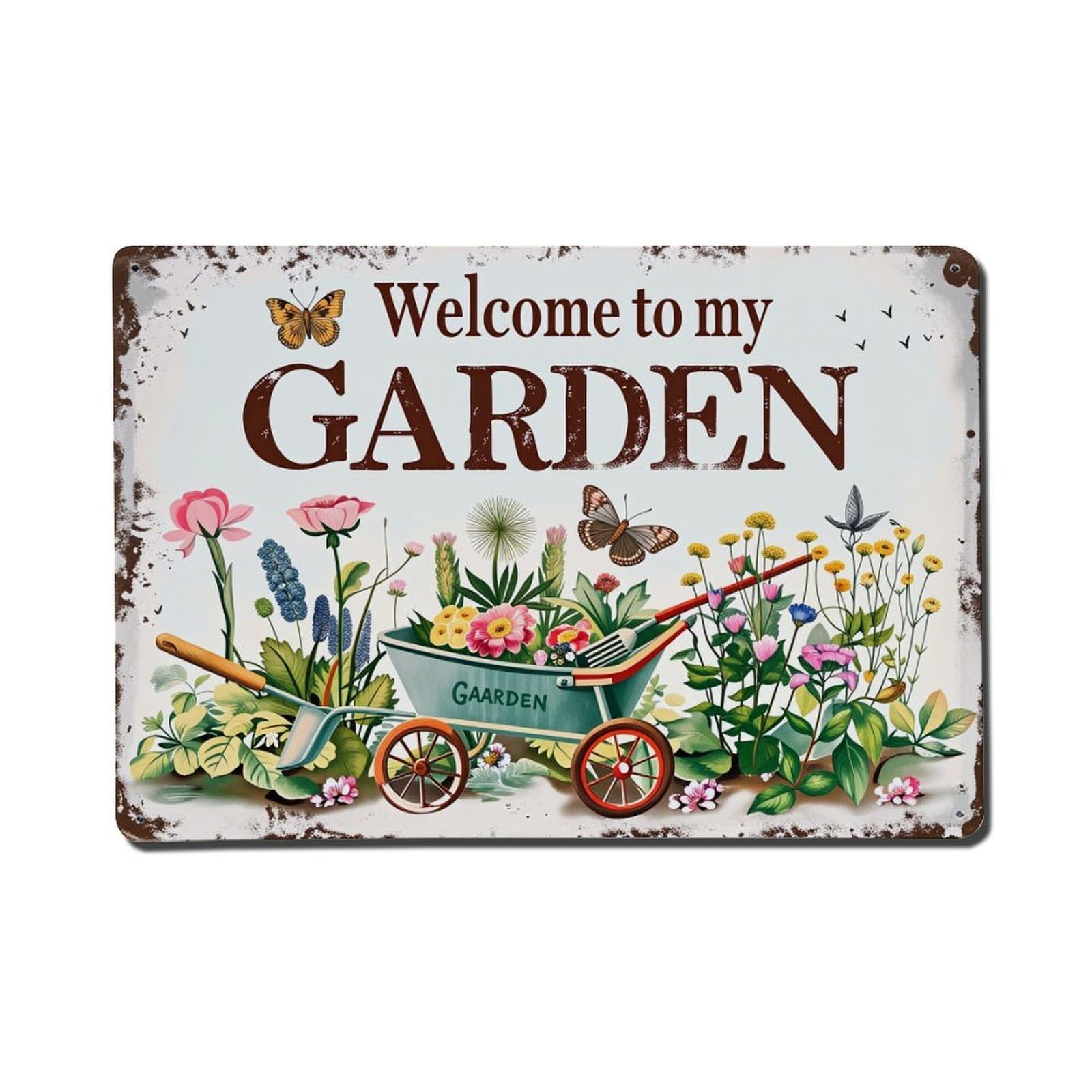 Welcome To My Garden Sign Vintage Tin Sign Retro Metal Wall Decor Metal Poster, Home Bar Garage Farmhouse Cafe Wall Art Decoration 8x12Inches