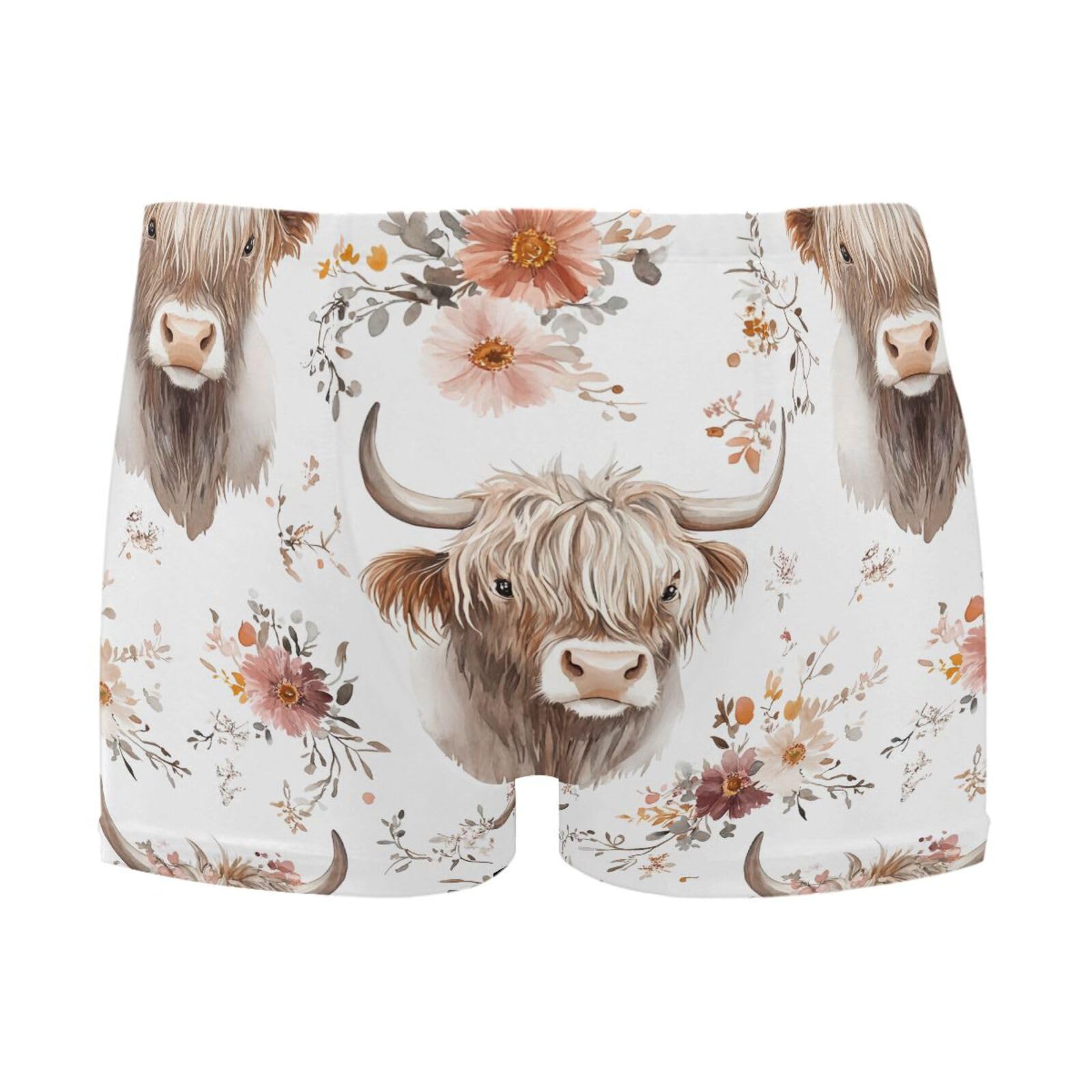 UMIRIKO Cute Highland Cow Flower Men's Swim Trunk Square Leg Swimsuit Swimwear Swim Briefs for Men 2XL 202c0162
