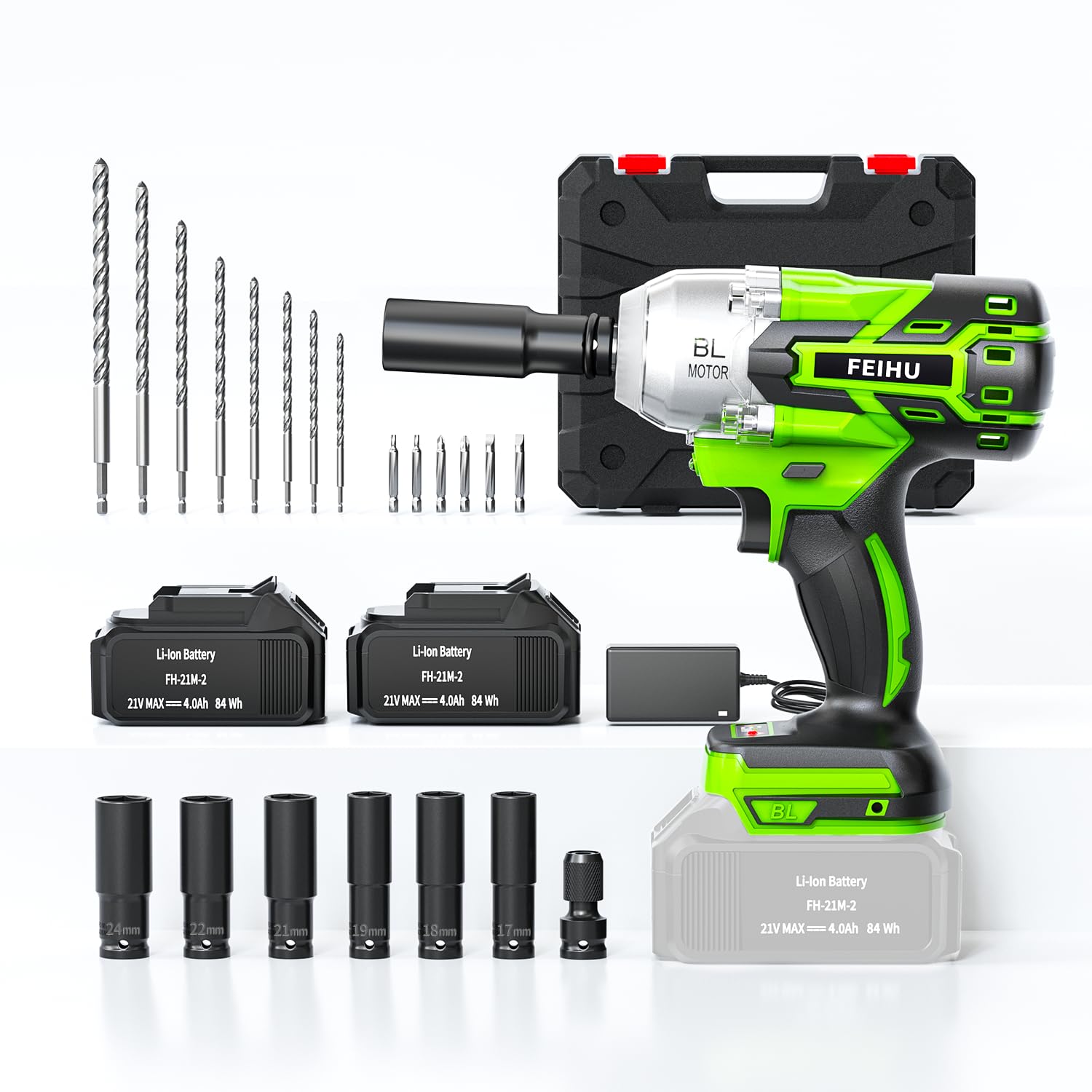 Cordless Impact Wrench 1/2inch: Brushless Impact Wrench with 21V 2 * 4.0Ah Battery, Cordless Impact Gun 600Nm, 450 Ft-lbs High Torque, Socket And