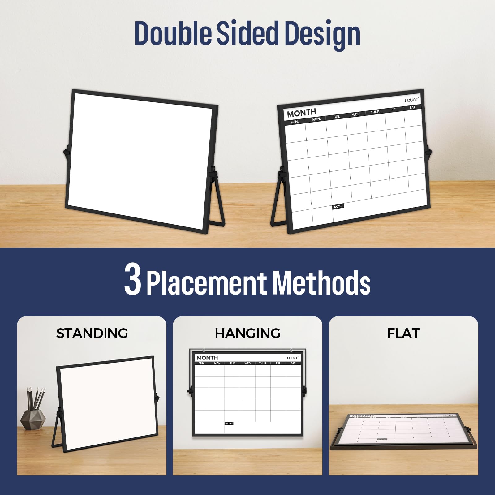 Loukin Whiteboard mit Ständer, trocken abwischbar, 39,9 x 30 cm, magnetisch, Whiteboard-Planer für Schreibtisch, Büro, Klassenzimmer, 6 Marker, 4 Magnete und 1 Radiergummi im Lieferumfang enthalten