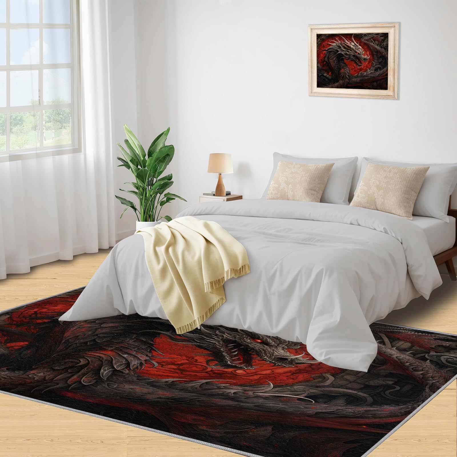 Tapis dragon rouge et noir, à poils ras et antidérapant, pour salon, chambre à coucher, cuisine, salle à manger, bureau, 80 x 150 cm