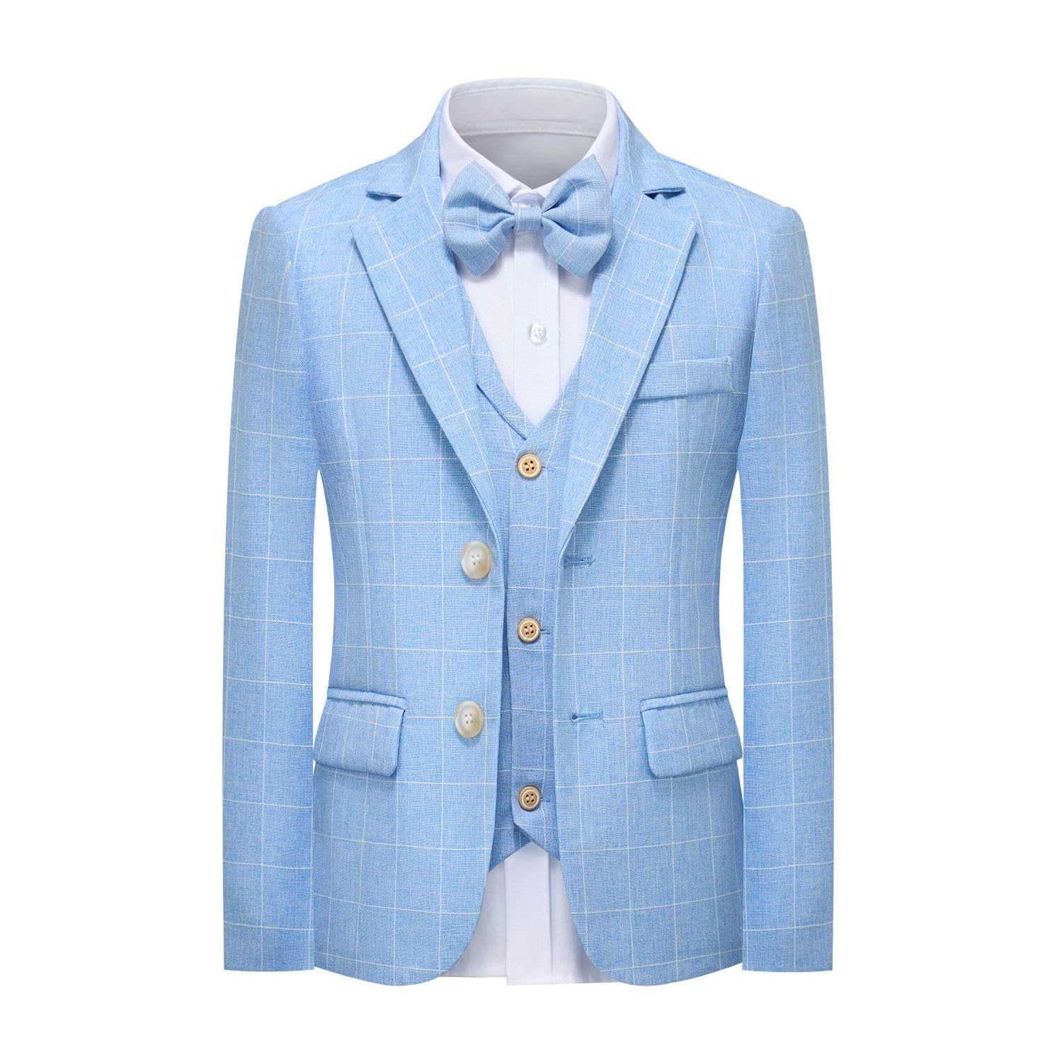Jungenanzug-Set, kariert, Blazer, Weste, Hose, einreihige Jacke, formell für Hochzeit, Party, Abschlussball