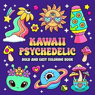 Kawaii Psychedelic Bold and Easy Coloring Book: Simple Cute and Trippy S...