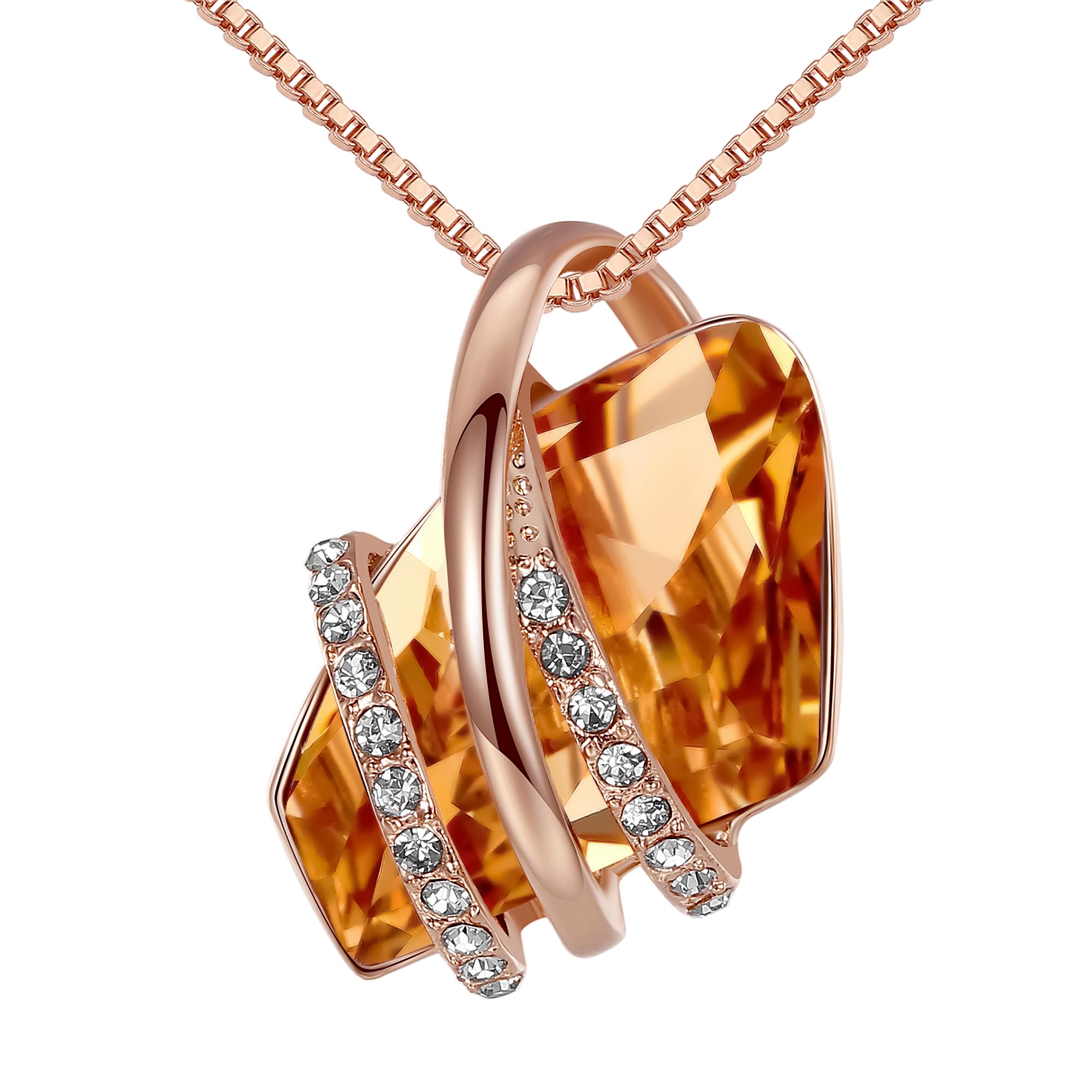 Wish Stone Pendant Necklace with Birthstone Crystal, 18K Rose Gold Plated/Silvertone, 18" + 2"