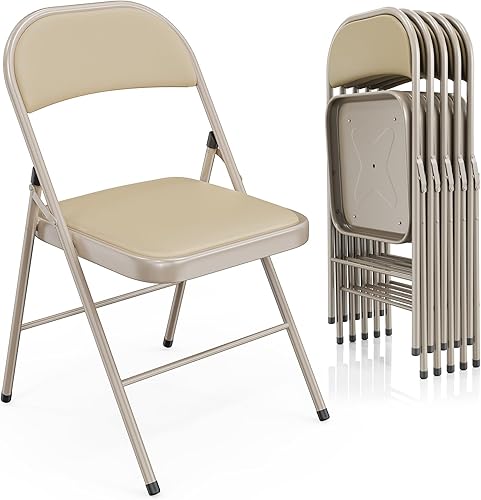 Miniatura 61 de VINGLI Paquete de 6 sillas plegables con asientos acolchados, marco de metal con asiento y respaldo de piel sintética, capacidad de 350 libras, Negro