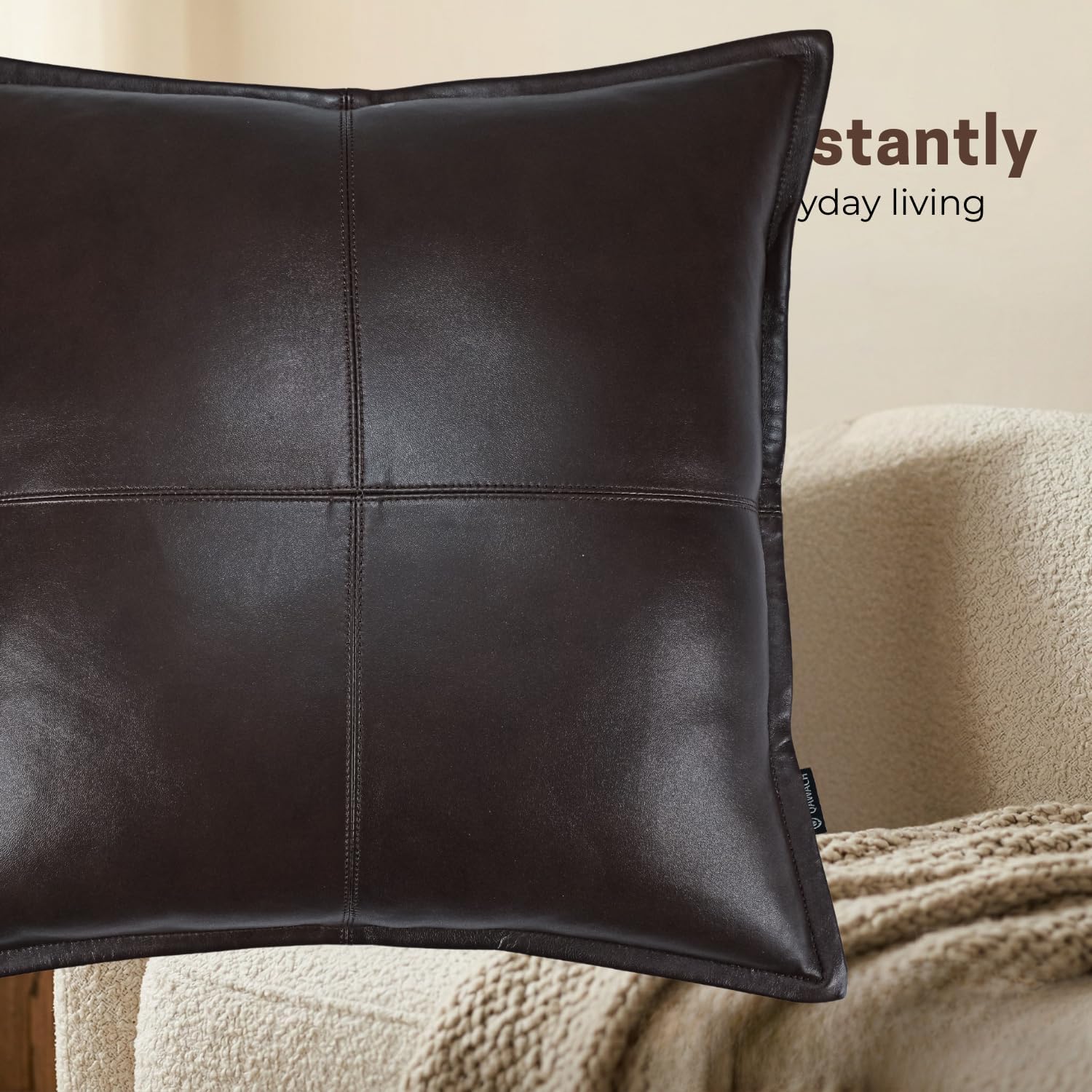 Lambskin Leather Pillow Cover - Sofa Cushion Case - Decorative Throw Covers for Living Room or Bedroom, 18 x 18 Inches - Brown Antique Box Pack of 1