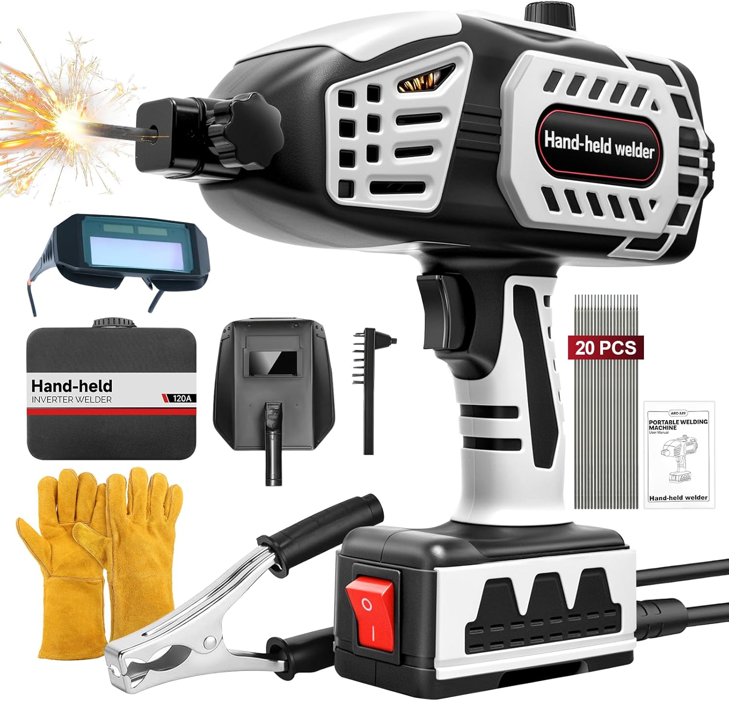 Portable Welding Machine Handheld Welder - 110V IGBT Inverter 20-120A Hand Held Welder Gun Soldadora Portatil Fits for 3/32-1/8" Wire Rods Portable Welding Gun Hand Welder Welding Gun for Metal