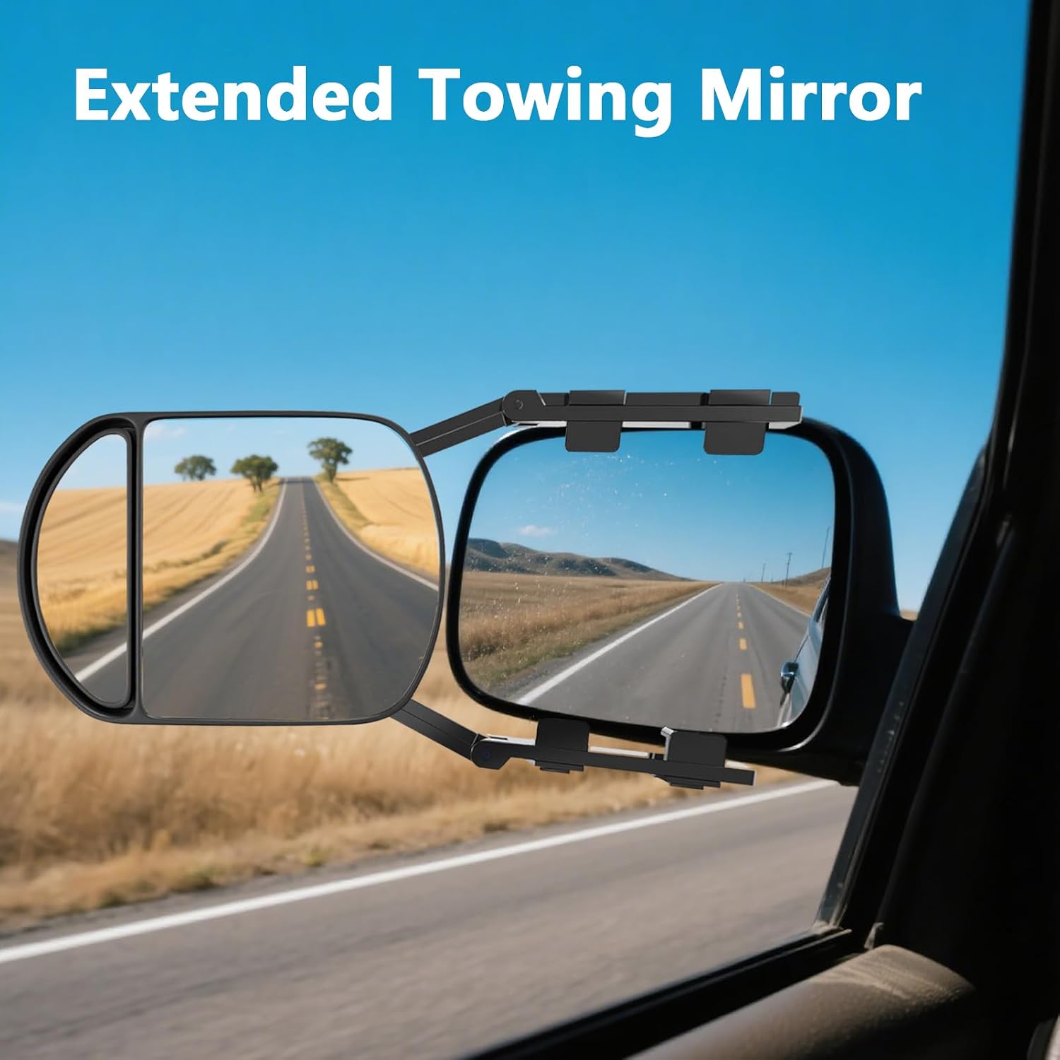 Towing Mirrors Extenders, Clip-on Side Mirror Extensions for Towing, Adjustable 360 Degree Rotation Dual View Tow Mirrors for Vehicle Car Truck Trailer, 2 PCS