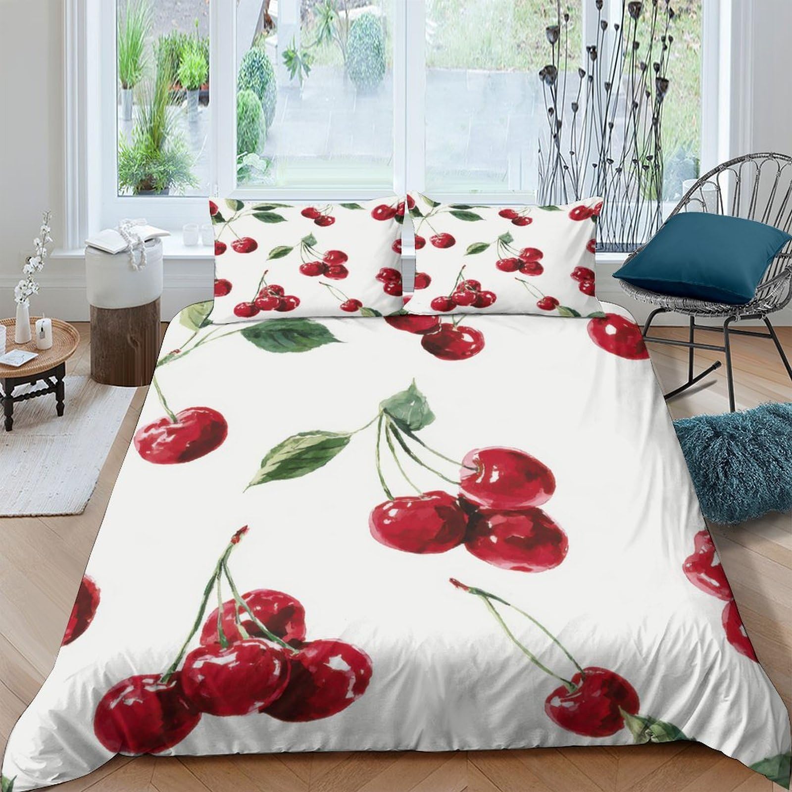 Ctjqhvkz Style-6 3D Printed Cherry Pattern Fitted Sheet Microfiber Red Fruit Bed Cover For Bedroom Guest Room Easy Care Decor Single（135X200cm）