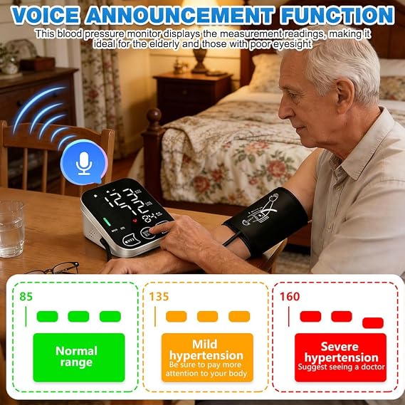 Blood Pressure Monitors Large Cuff Size 22cm to 48cm, Blood-Pressure Machine with Large LCD Display, Basic Automatic Upper Arm Blood Pressure Monitor for Home Use, Heart Rate Machines