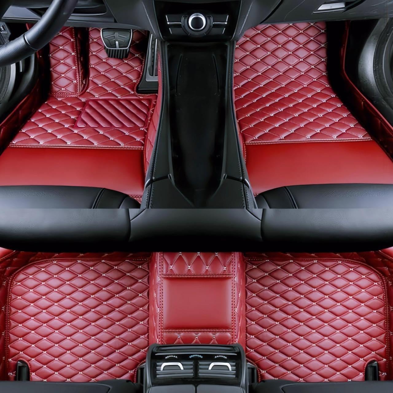 Custom Luxury Car Floor Mats Suitable for All Sedans, Sports Cars,SUV, Business Vehicles, Trucks, Waterproof and Anti Slip Fully Covered Leather Floor Mats (Wine Red)