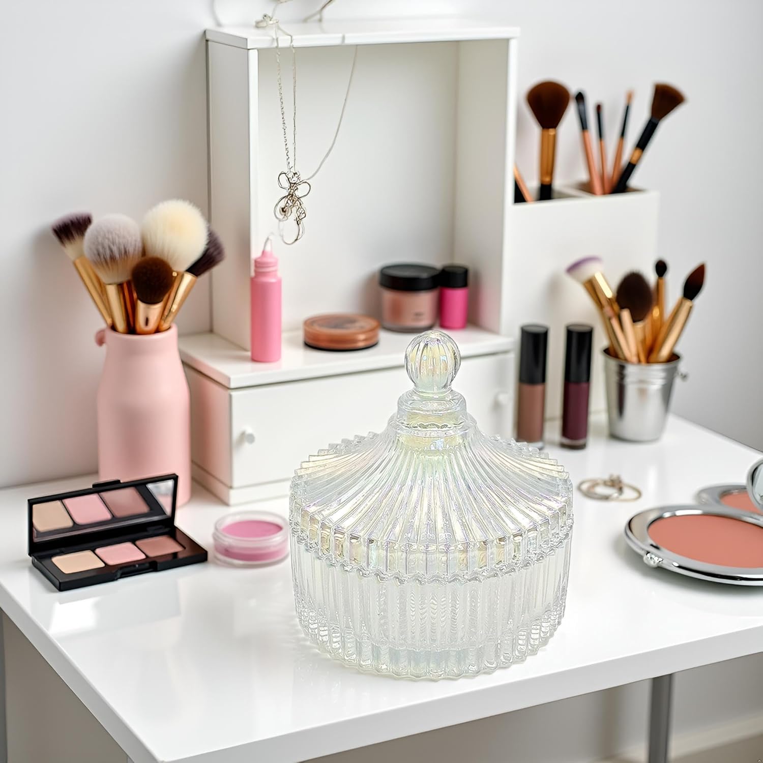 Extra Large Body Powder Puff and Container - Vintage Glass Dusting Powder Container with Soft Puff for Women & Girls (5.9x5.9x5.9 IN)-GRB010-Colorful-B - Image 7