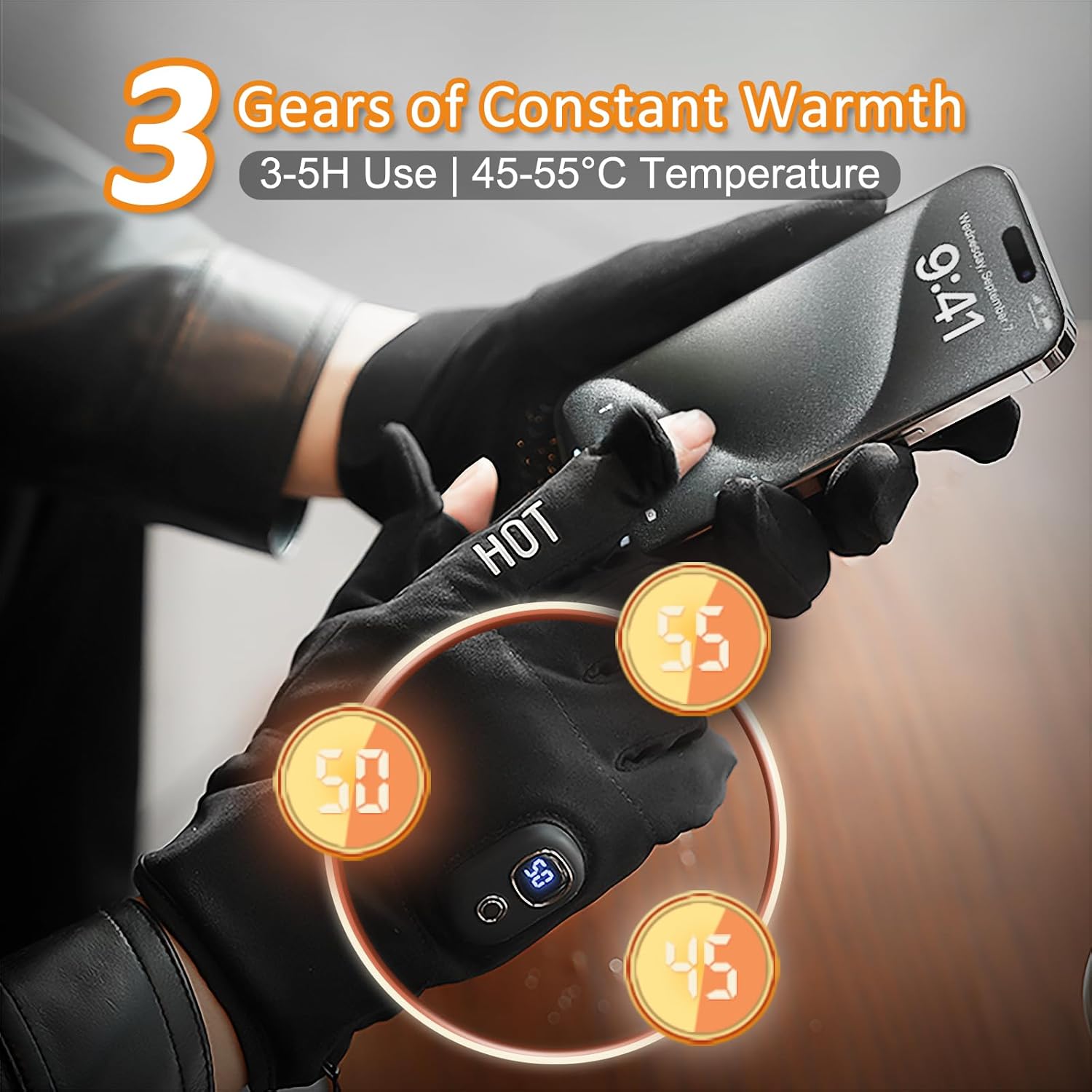Rechargeable Electric Heated Winter Gloves for Men & Women, Smart Temperature/Battery Display