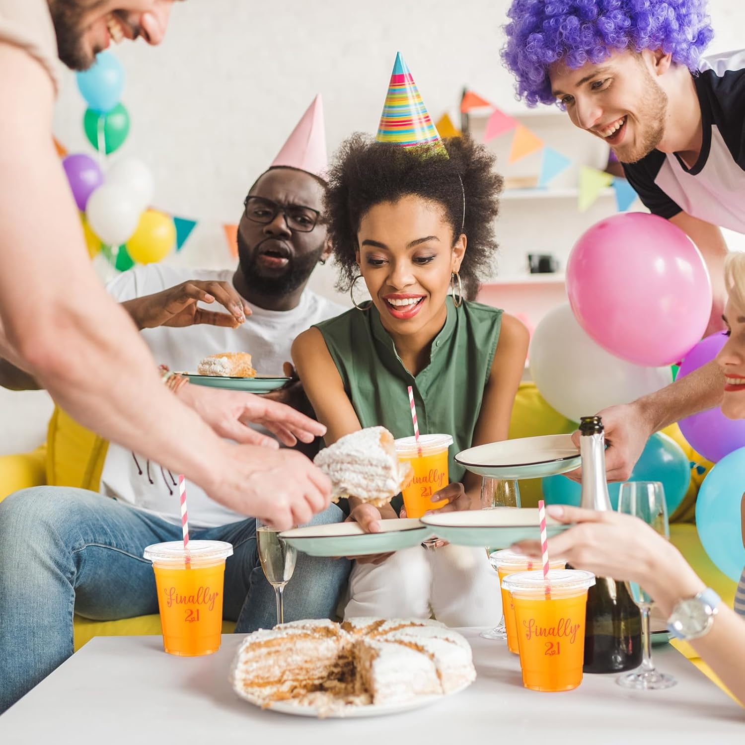 50 Sets 21st Birthday Cups for Women 16 oz Plastic Cups with Lids and Straws Clear Happy Birthday Disposable Drinking glasses Bulk for Finally 21 Anniversary Party Supplies - Image 5