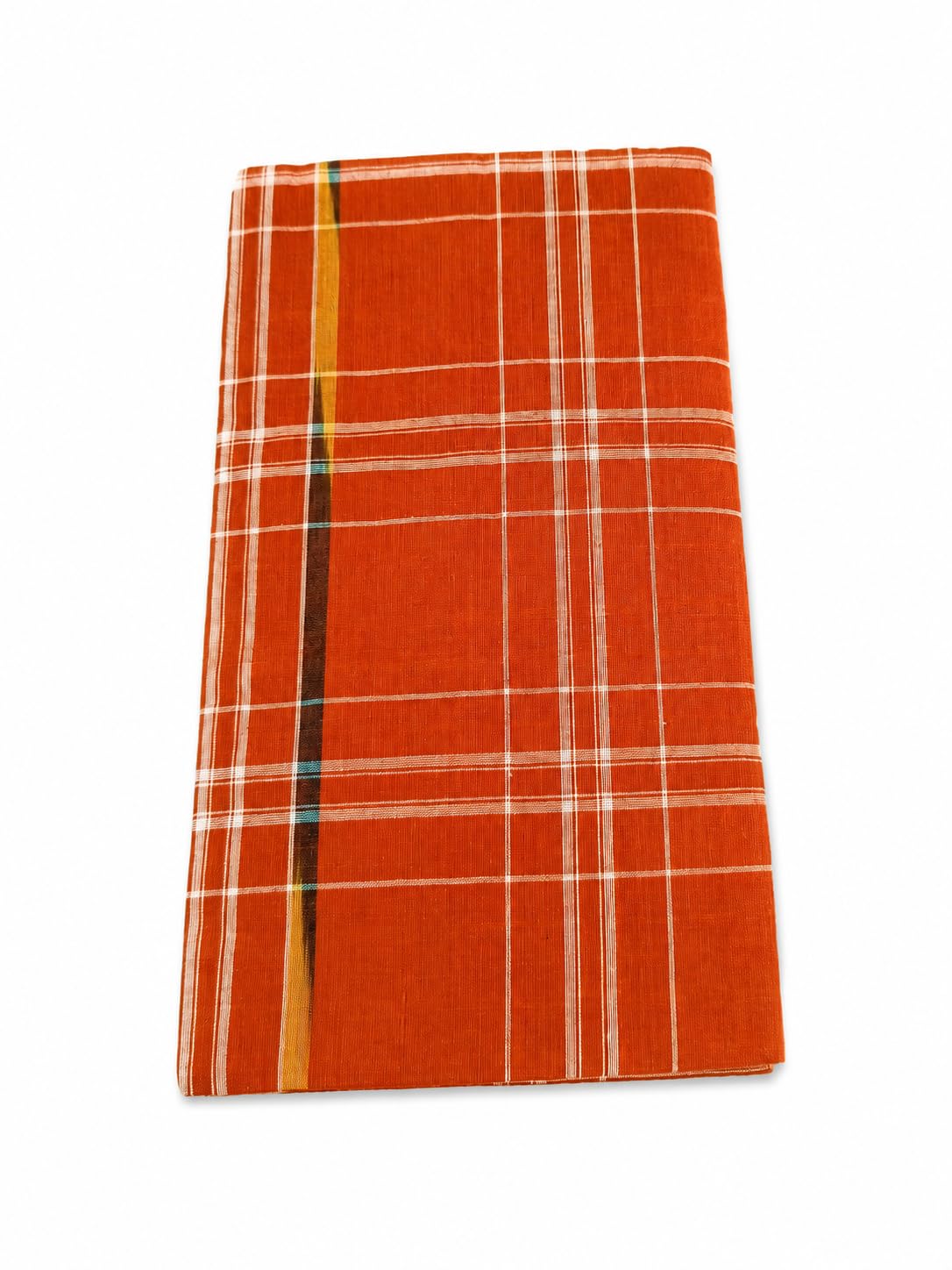 Cotton Sambalpuri Lungi Orange Checkered 2.25 Meter-picture-16