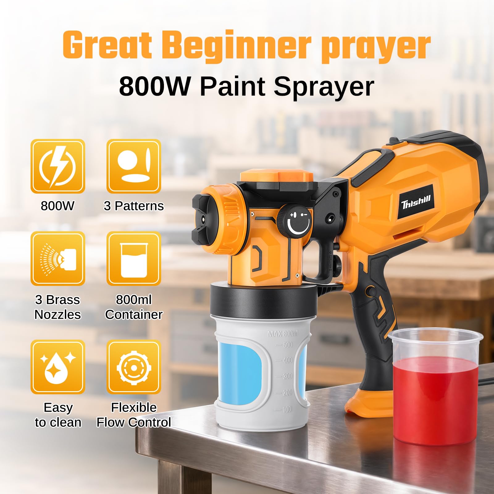 Pulverizador de Pintura para Pintura de casa, Pistola de Pintura HVLP de 1000 W con Taza de Pintura desechable, soplado fácil de Limpiar, 3 boquillas y 3 Patrones de pulverización, pulverizador
