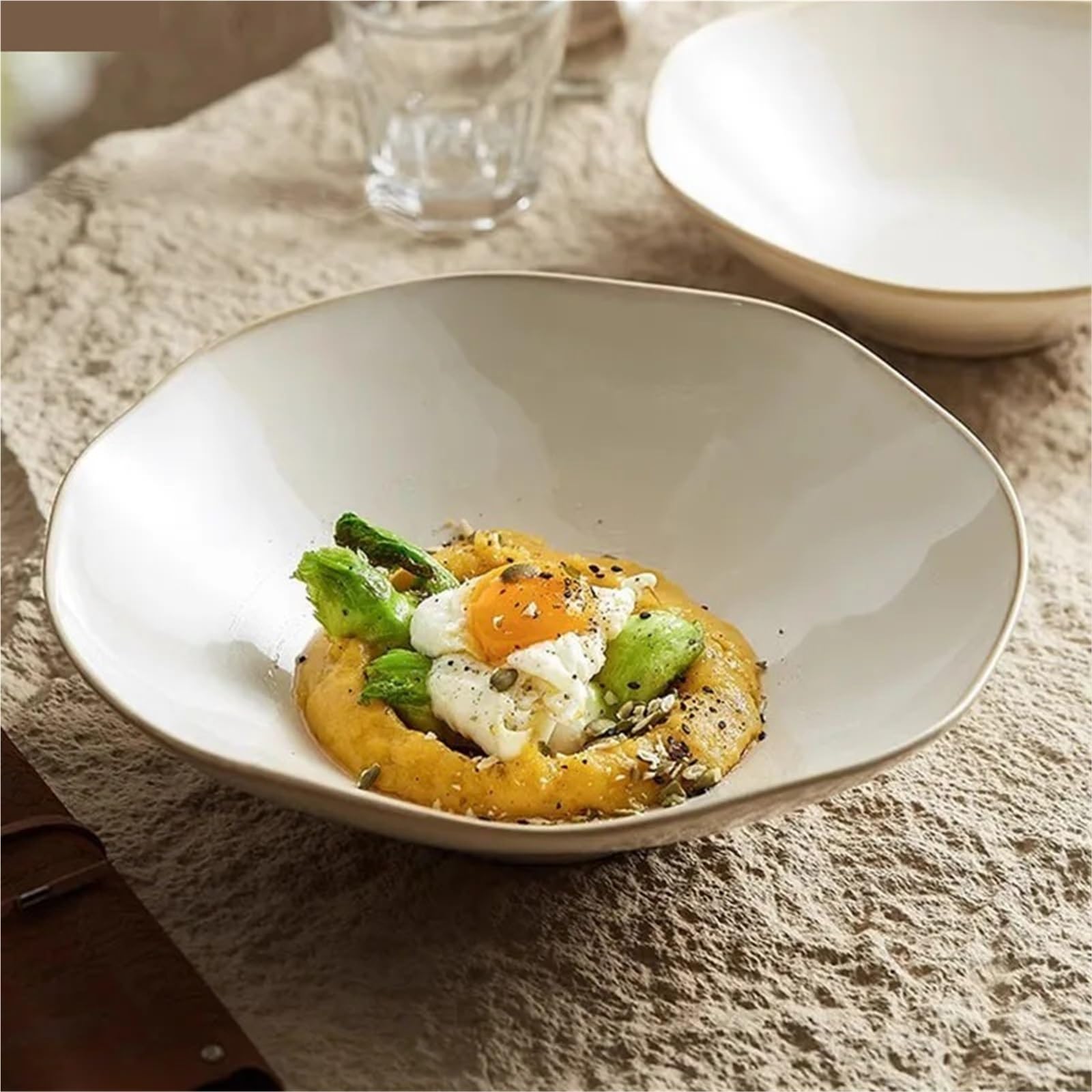 Ensaladeras Cuenco de cerámica Cuenco de Postre Irregular Cuenco de Sopa Cuencos de Espagueti Ensaladeras Cuencos hondos para Cereales, Ensalada(25.7 * 7.5cm)