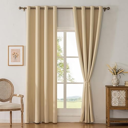 Miniatura 21 de Cortinas opacas con aislamiento térmico y ojales para dormitorio y sala de estar, 2 paneles, 52 pulgadas de ancho x 95 pulgadas de largo, textura de