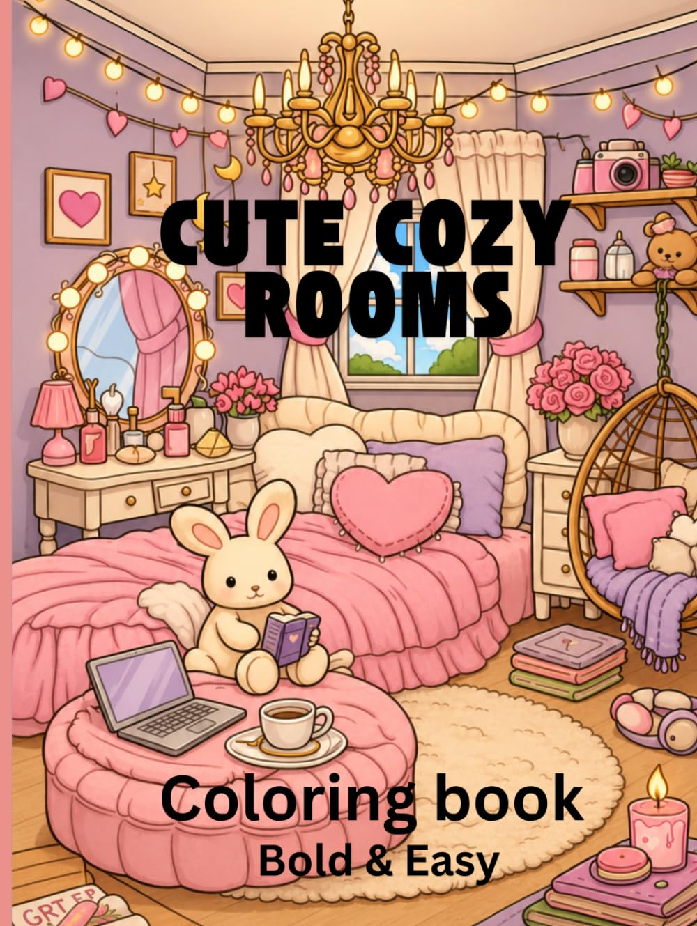 Cute Cozy Rooms Bold and easy coloring pages: Relaxing coloring book