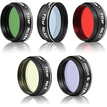 Alstar 5Pcs 1.25" Telescope Filters Kit with Orange, Green, Yellow, Blue and Moon/Skyglow Filter for Improved Clarity and Resolution of Planetary Observations