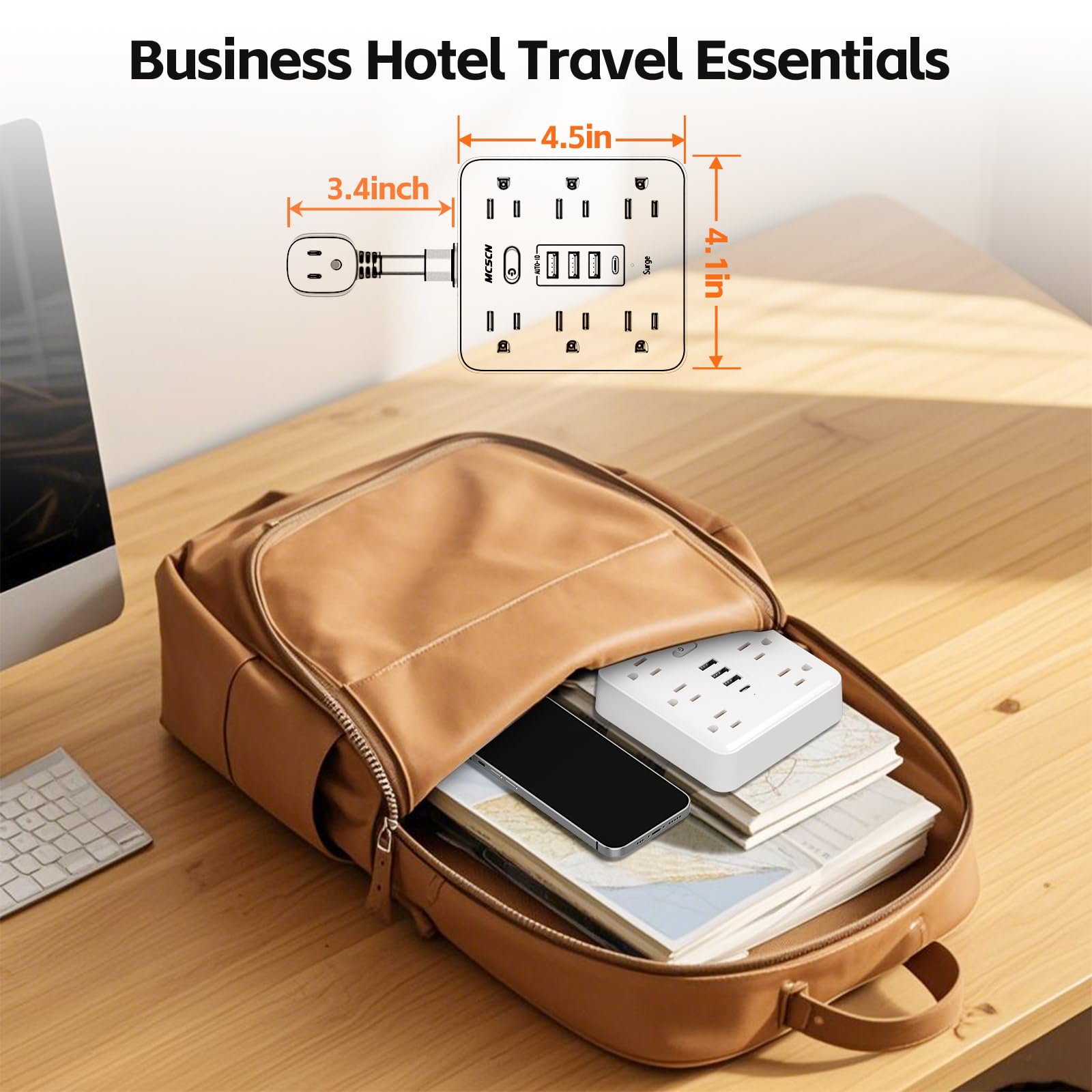 Enchufe plano portátil delgado y delgado, protector de sobrecarga, regleta de alimentación con 6 salidas de CA, 4 USB (1C) para el hogar, oficina, dormitorio, viajes, artículos esenciales