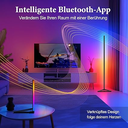 KingMile RGBIC Staande lamp, dimbaar, 140 cm, afneembaar, zwart, staande lamp, led met app, 16 miljoen kleuren, 300 scènemodi, muziekmodus en timerfunctie, decoratie woonkamer photo 3