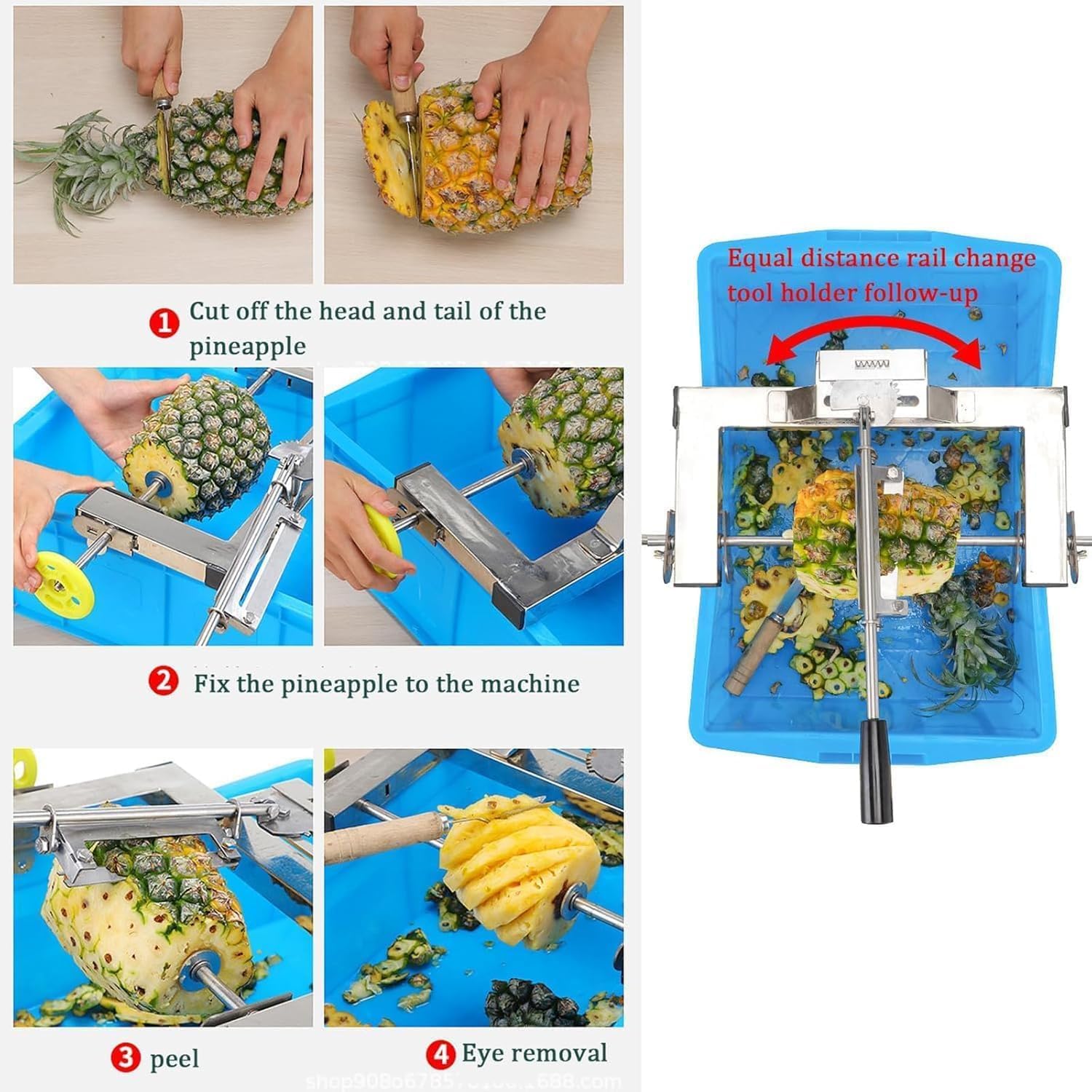 Juego de pelador de piña con herramienta de extracción de ojales, ancho ajustable de 30 a 38 mm, herramienta de pelado eficiente para supermercado, hogar, restaurante