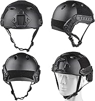 Vista 2 de Casco y máscara de Airsoft, máscara de cara completa con gafas desmontables, casco negro de paintball con soporte NVG y riel lateral, equipo táctico