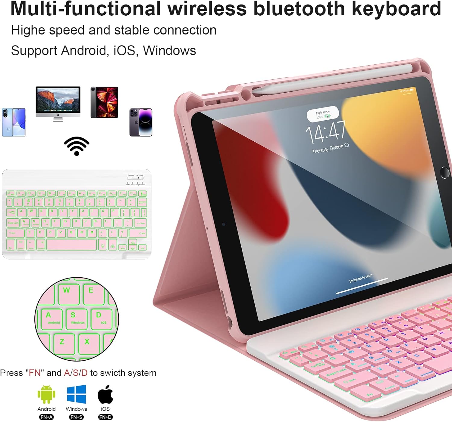 ALIWLHOF for iPad 9th Generation Case with Keyboard，– Magic Magnetic Keyboard Case for iPad 10.2 9th/8th/7th Gen & Air 3,Pro 10.5, Multi-Touch Trackpad - Backlit (Rose Pink)