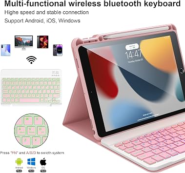 ALIWLHOF for iPad 9th Generation Case with Keyboard, Magic Magnetic Keyboard Case for iPad 10.2 9th/8th/7th Gen & Air 3,Pro 10.5, Multi-Touch Trackpad - Backlit (Rose Pink)